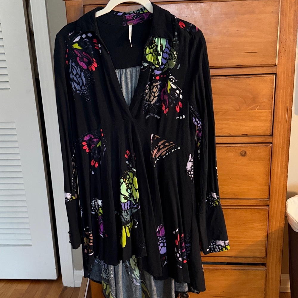 Free People Womens Oversized Boho Floral long sleeve flowy top S/M
